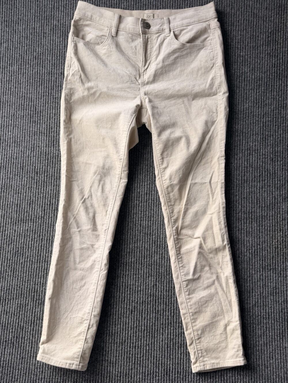 LOFT Women's Size 4/27 Ivory Cream Skinny Jeans Mid Rise Stretch Denim Corduroy
